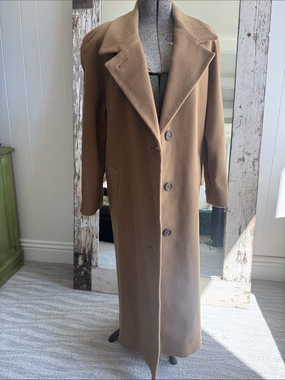 Women’s Long Camel Brown Pea Coat - Classic Single-Breasted Overcoat